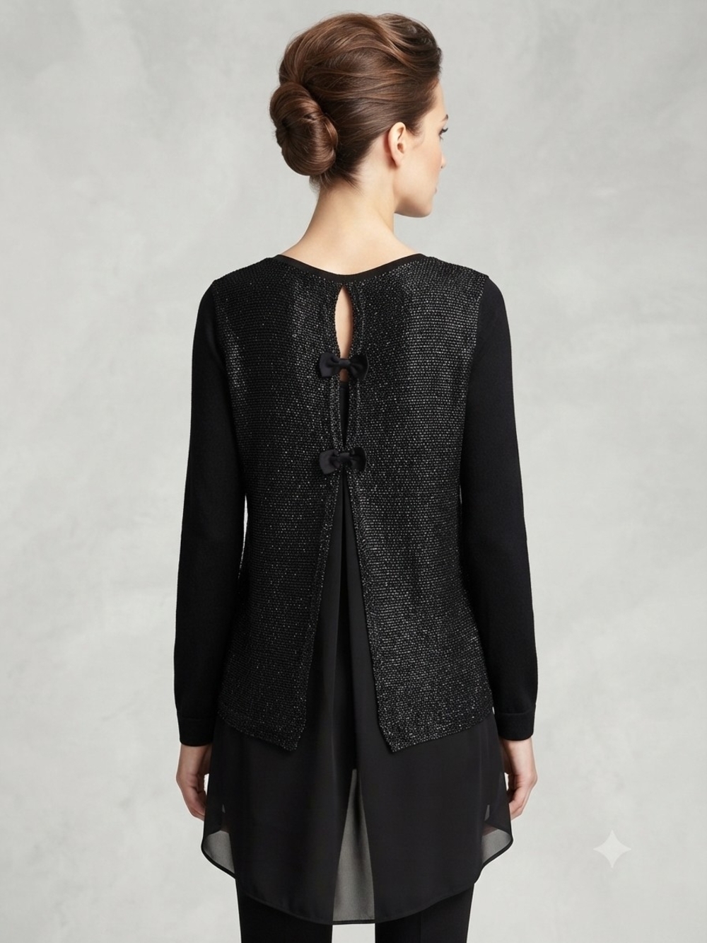 Joseph Ribkoff Black Layered Back-Tie Tunic Top